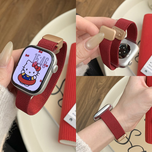 适用苹果手表细尼龙编织女款表带