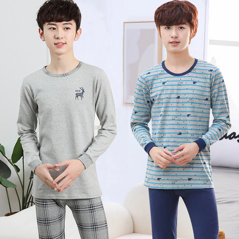 青少年秋衣秋裤男纯棉2026新款男大童高中生男童全棉秋季内衣套装