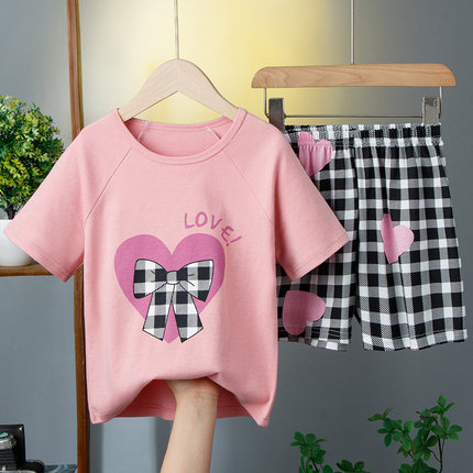 女童睡衣夏季薄款纯棉儿童短袖套装空调服夏天女孩宝宝分体家居服