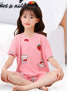儿童睡衣夏女童夏天冰丝女款套装2026新款短袖睡裤女中大童女孩短