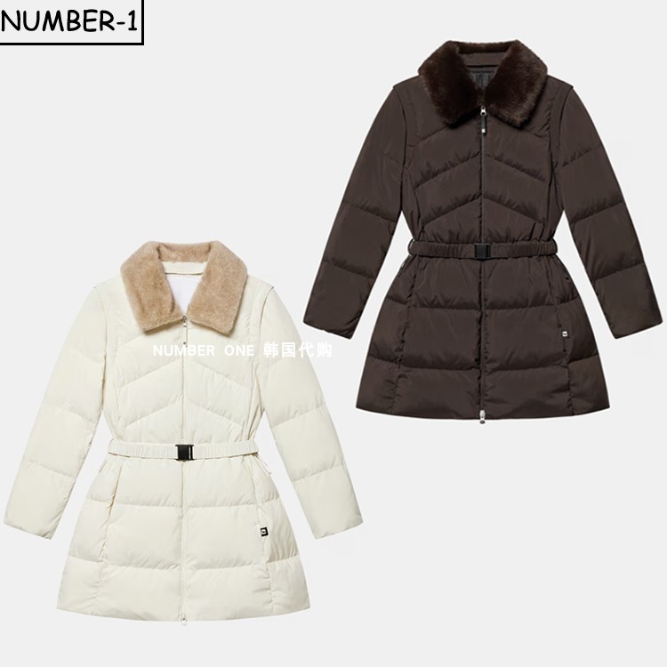 韩国代购FJ高尔夫球服25年女款冬季加厚保暖收腰长款羽绒外套