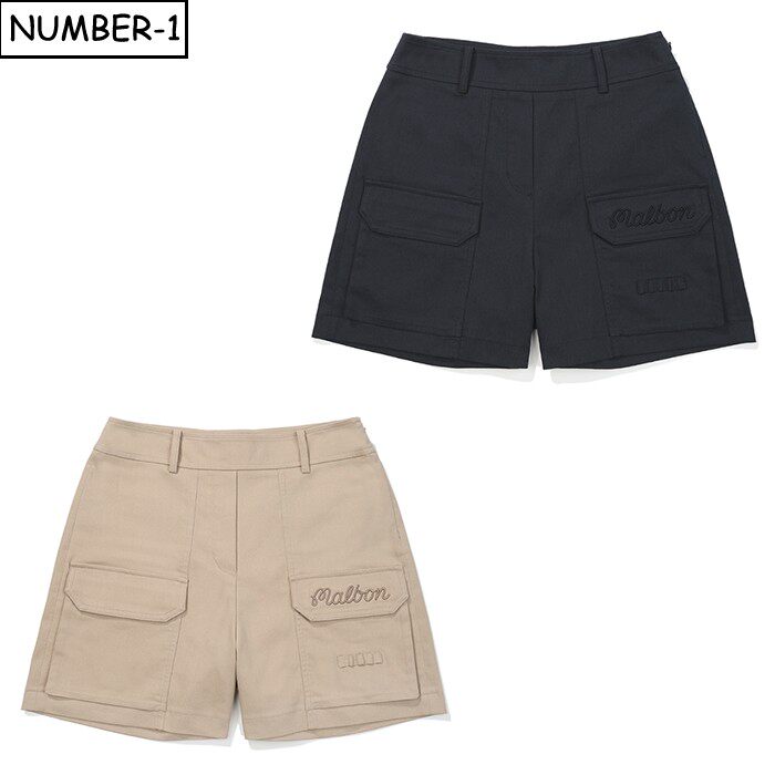 韩国代购malbon高尔夫球服25年女夏纯色徽标口袋侧拉链运动裤短裤