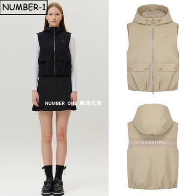 韩国代购st andrews高尔夫球服26年女春纯色徽标连帽拉链针织背心