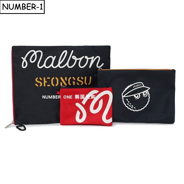 韩国代购malbon高尔夫球包25年男女秋徽标图案挂扣拉链小袋三个装