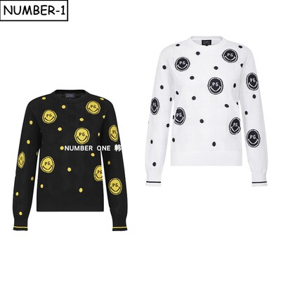 韩国代购pearly gates高尔夫球服26年女夏微笑徽标圆领长袖针织衫