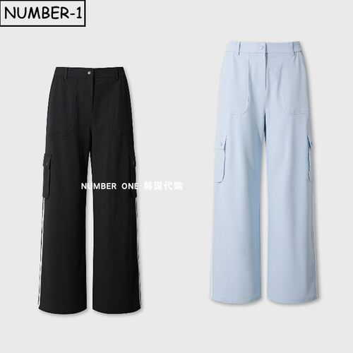 韩国代购waac高尔夫球服26年女夏徽标侧口袋条纹阔腿裤运动裤长裤