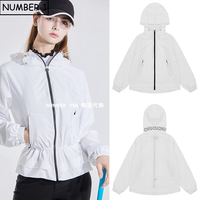 韩国代购CHUCUCHU高尔夫球服25年女春季徽标拉链口袋连帽长袖上衣
