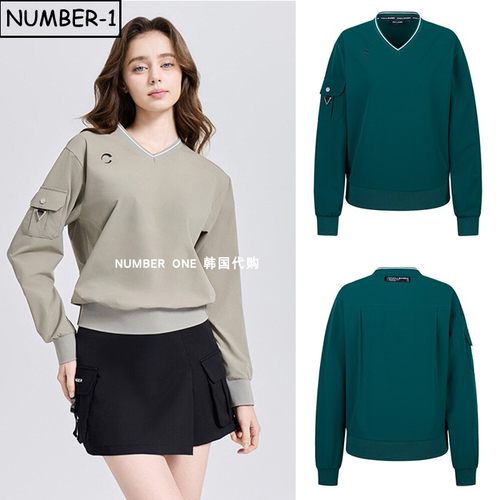 韩国代购challenger高尔夫球服25年女秋冬徽标V领长袖针织衫上衣