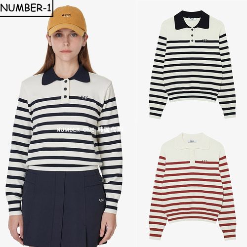 韩国代购APC高尔夫球服25年 女款冬季时尚条纹百搭Polo长袖上衣