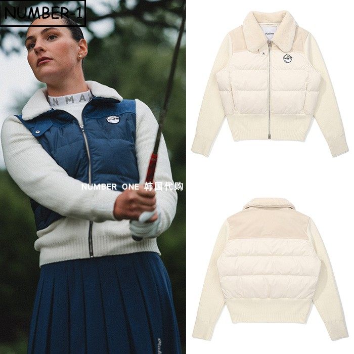 韩国代购malbon高尔夫球服25年女冬徽标图案口袋毛绒领长袖羽绒服