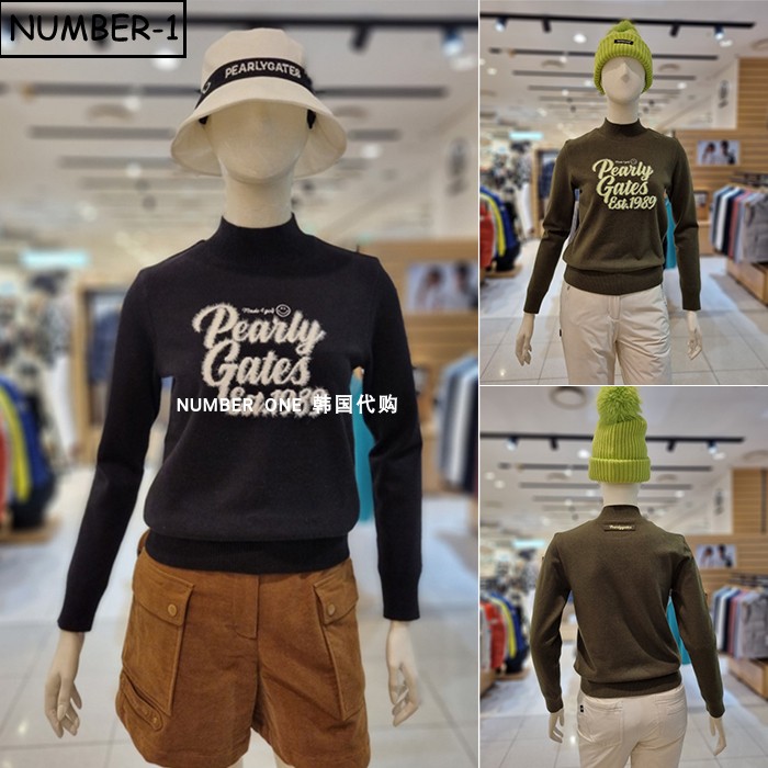 韩国代购pearly gates高尔夫球服25年女冬小高领羊毛防风针织上衣