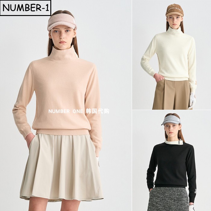 韩国代购高尔夫球服25年女冬徽标符号纽扣高领长袖羊毛针织衫上衣