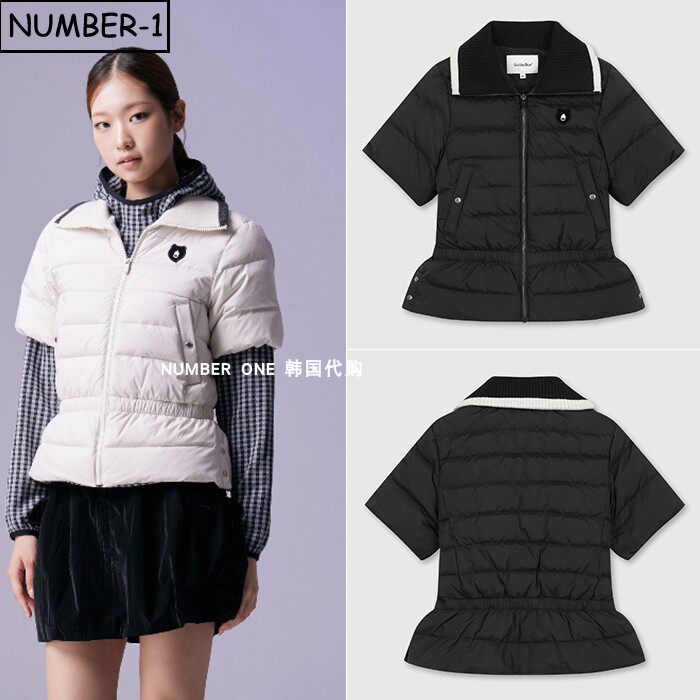 韩国代购golden bear高尔夫球服26年女冬徽标图案绗缝半袖羽绒服