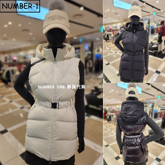韩国代购master bunny高尔夫球服25年女冬季连帽腰带鹅绒无袖背心