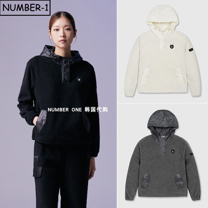 韩国代购golden bear高尔夫球服26年女冬徽标图案连帽抓绒套头衫