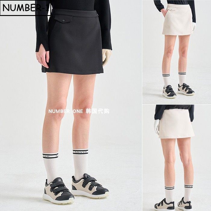 韩国代购高尔夫球服26年女春纯色徽标符号口袋侧拉链半身裙运动裙
