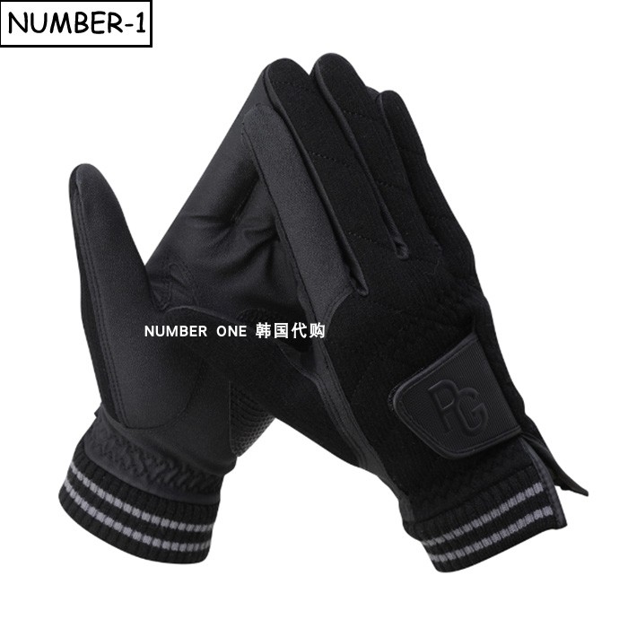 韩国代购pearly gates高尔夫手套25年男冬纯色徽标符号针织双手套