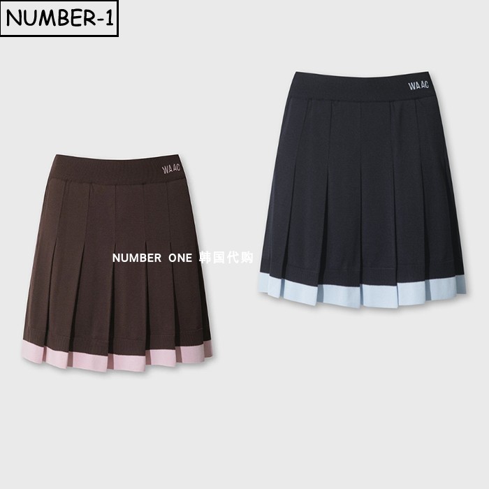 韩国代购waac高尔夫球服26年女夏拼色徽标符号褶皱裙针织裙半身裙