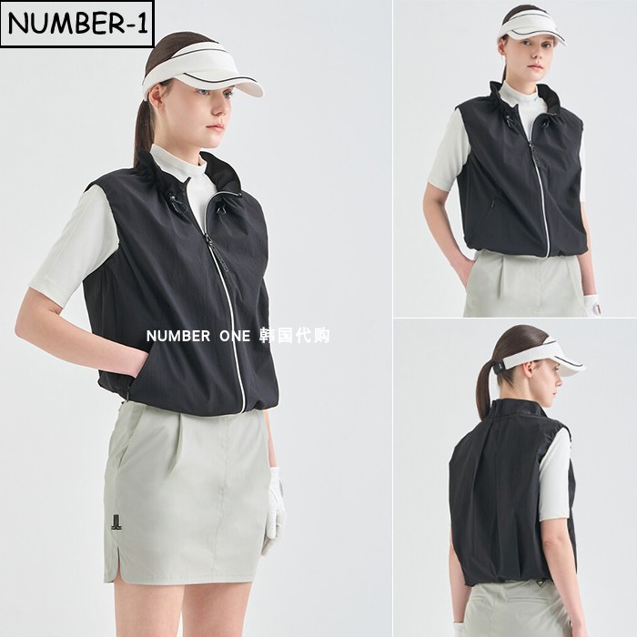 韩国代购高尔夫球服26年女春夏季纯色徽标口袋拉链小高领无袖上衣