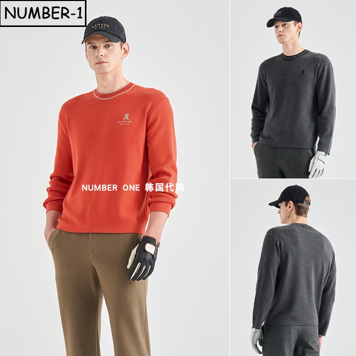 韩国代购高尔夫球服25年男冬纯色徽标符号圆领长袖羊毛针织衫上衣