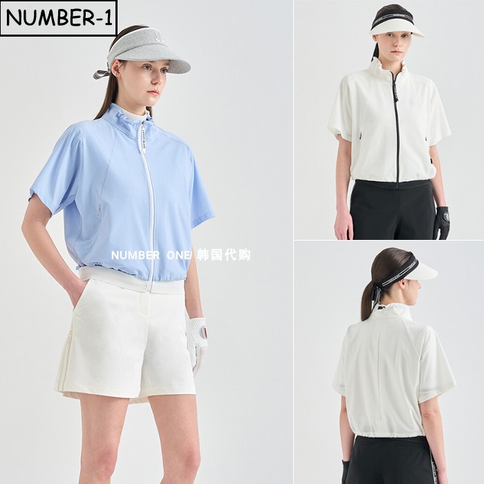 韩国代购高尔夫球服26年女春夏季徽标拉链口袋小高领透气短袖上衣