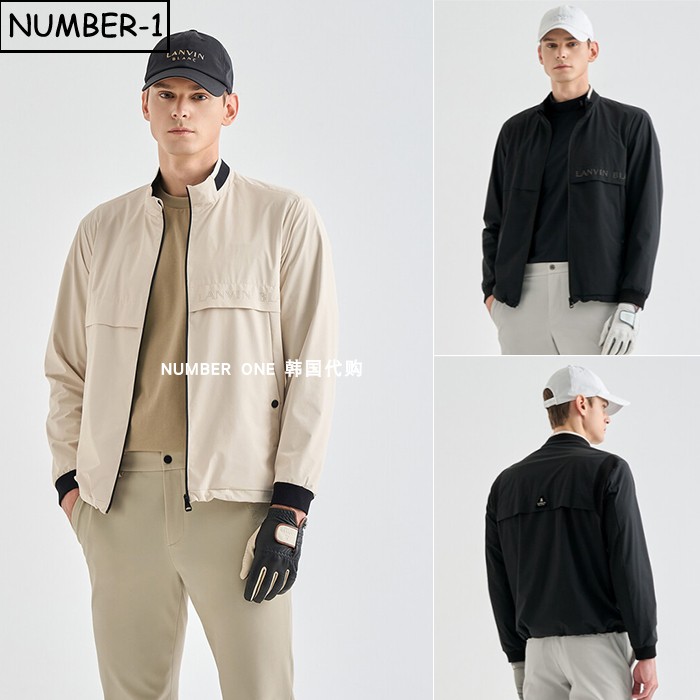 韩国代购高尔夫球服25年男冬拼色徽标口袋小高领长袖防风上衣外套