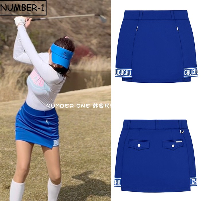 韩国代购CHUCUCHU高尔夫球服24年女夏纯色徽标拉链半身裙运动短裙
