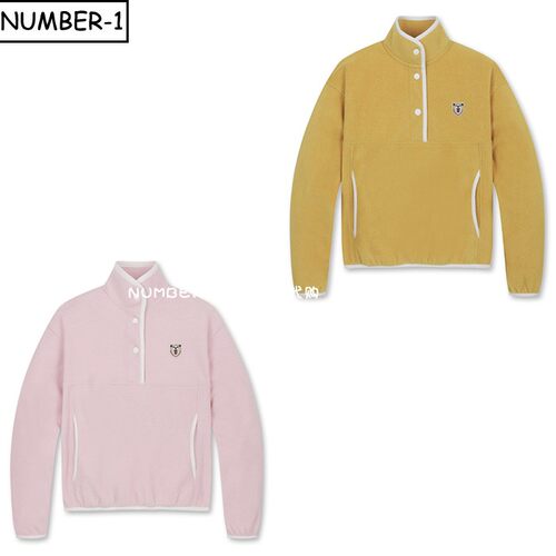 韩国代购golden bear高尔夫球服24年女秋冬纽扣高领长袖抓绒上衣