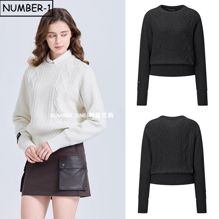 韩国代购challenger高尔夫球服25年女冬徽标圆领长袖羊绒针织上衣