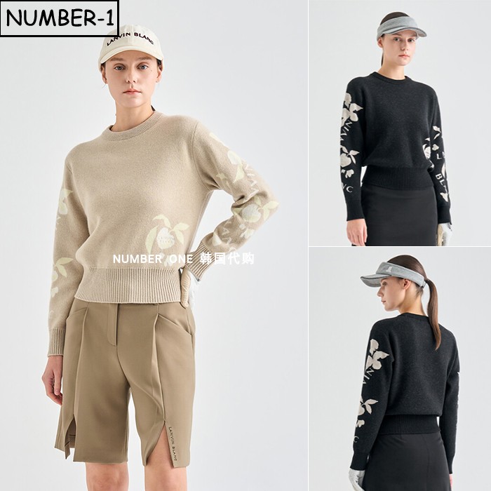 韩国代购高尔夫球服25年女冬徽标刺绣图案圆领长袖羊绒针织衫上衣