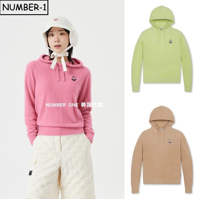 韩国代购golden bear高尔夫球服25年女冬徽标图案连帽长袖针织衫