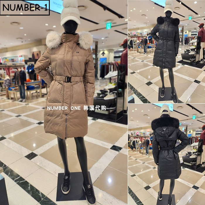 韩国代购master bunny高尔夫球服25年女冬季毛绒连帽鹅绒长款上衣