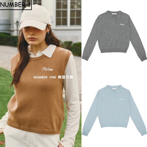 韩国代购pivvee高尔夫球服25年女款秋季纯色柔软亲肤翻领长袖上衣