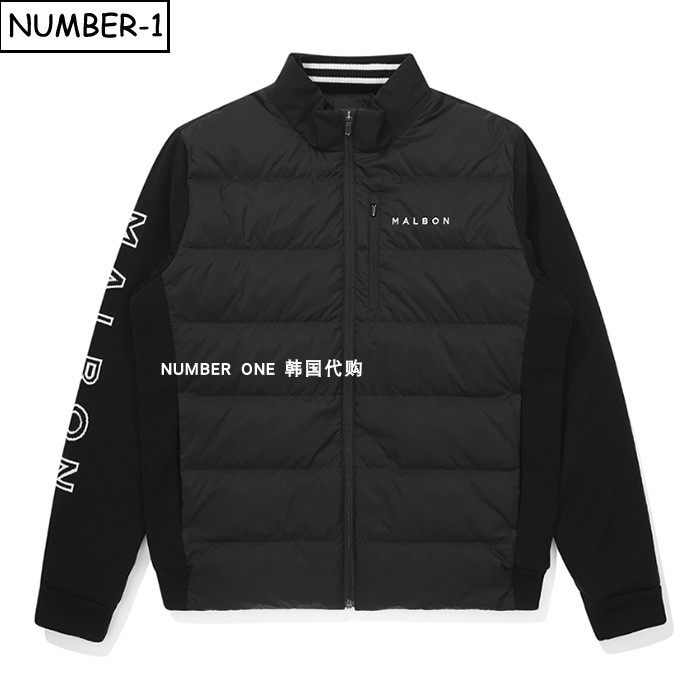 韩国代购malbon高尔夫球服25年男冬徽标口袋拉链小高领针织羽绒服