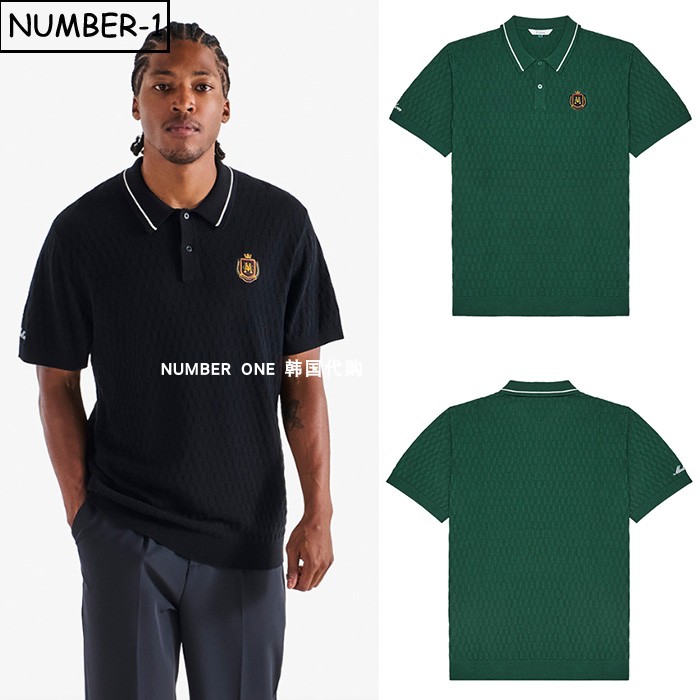 韩国代购malbon高尔夫球服25年男秋季徽标图案半纽扣翻领短袖T恤