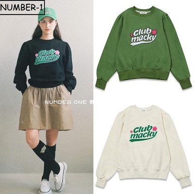 韩国代购macky高尔夫球服23年女冬纯色徽标圆领长袖泡泡运动上衣