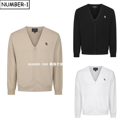 韩国代购pearly gates高尔夫球服26年男春季徽标V领网眼针织开衫