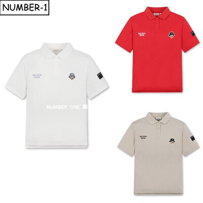 韩国代购golden bear高尔夫球服26年女春徽标图案半纽扣翻领短袖