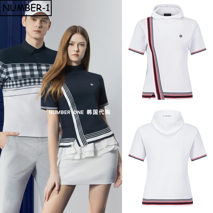韩国代购st andrews高尔夫球服26年女春徽标连帽短袖T恤针织上衣