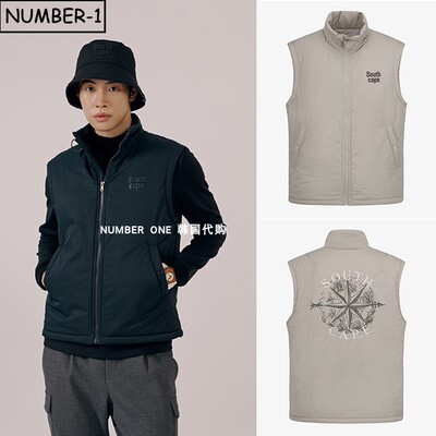 韩国代购southcape高尔夫球服25年男冬徽标口袋高领防风保暖背心