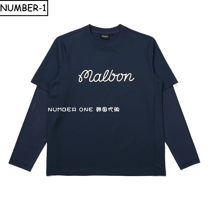 韩国代购malbon高尔夫球服24年男秋纯色徽标标志圆领长袖套头上衣