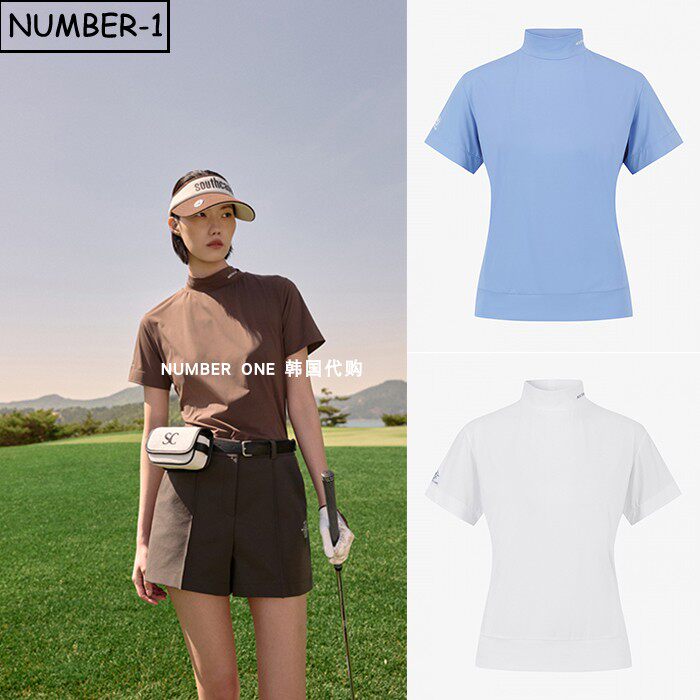 韩国代购southcape高尔夫球服26年女夏纯色徽标凉爽小高领短袖T恤