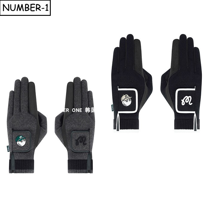 韩国代购malbon高尔夫手套25年男冬纯色徽标图案黏贴符号双手手套