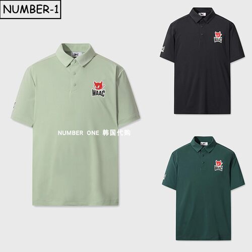 韩国代购waac高尔夫球服26年男夏徽标图案纽扣翻领短袖T恤polo衫