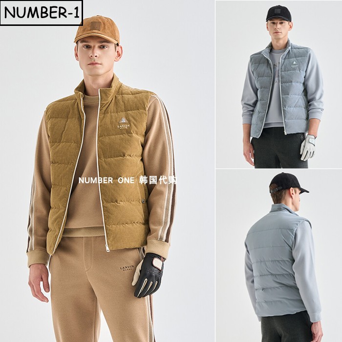 韩国代购高尔夫球服25年男冬徽标口袋小高领灯芯绒无袖全拉链背心