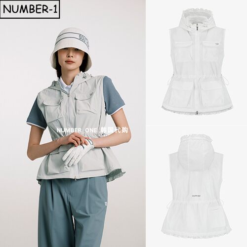 韩国代购southcape高尔夫球服26年女春纯色徽标口袋连帽无袖上衣