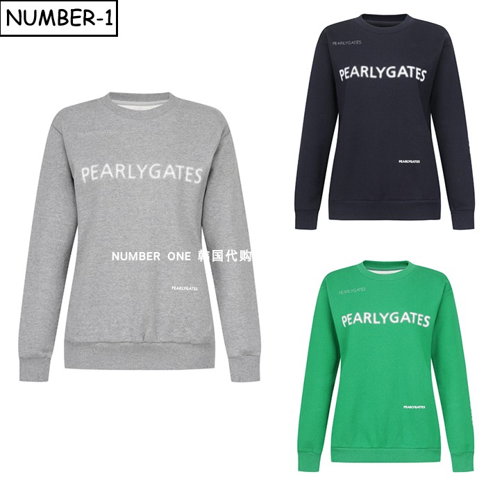 韩国代购pearly gates高尔夫球服25年女冬徽标圆领长袖套头衫上衣