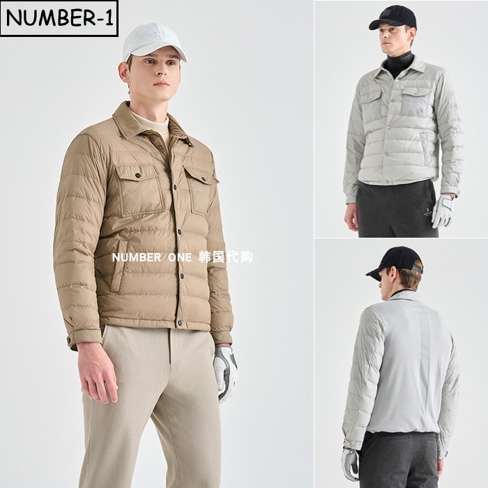 韩国代购高尔夫球服25年男冬季纯色徽标口袋翻领长袖鹅绒保暖上衣