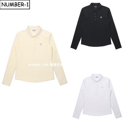 韩国代购malbon高尔夫球服26年女春季徽标图案半纽扣翻领长袖T恤