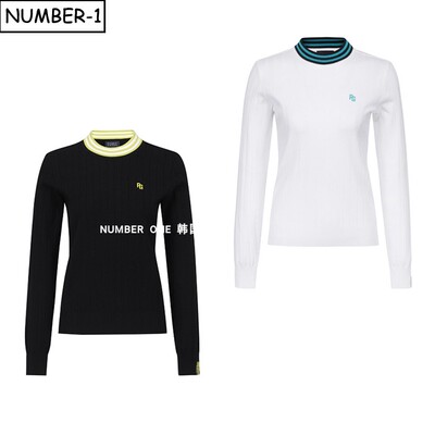 韩国代购pearly gates高尔夫球服26年女春徽标提花罗纹长袖针织衫